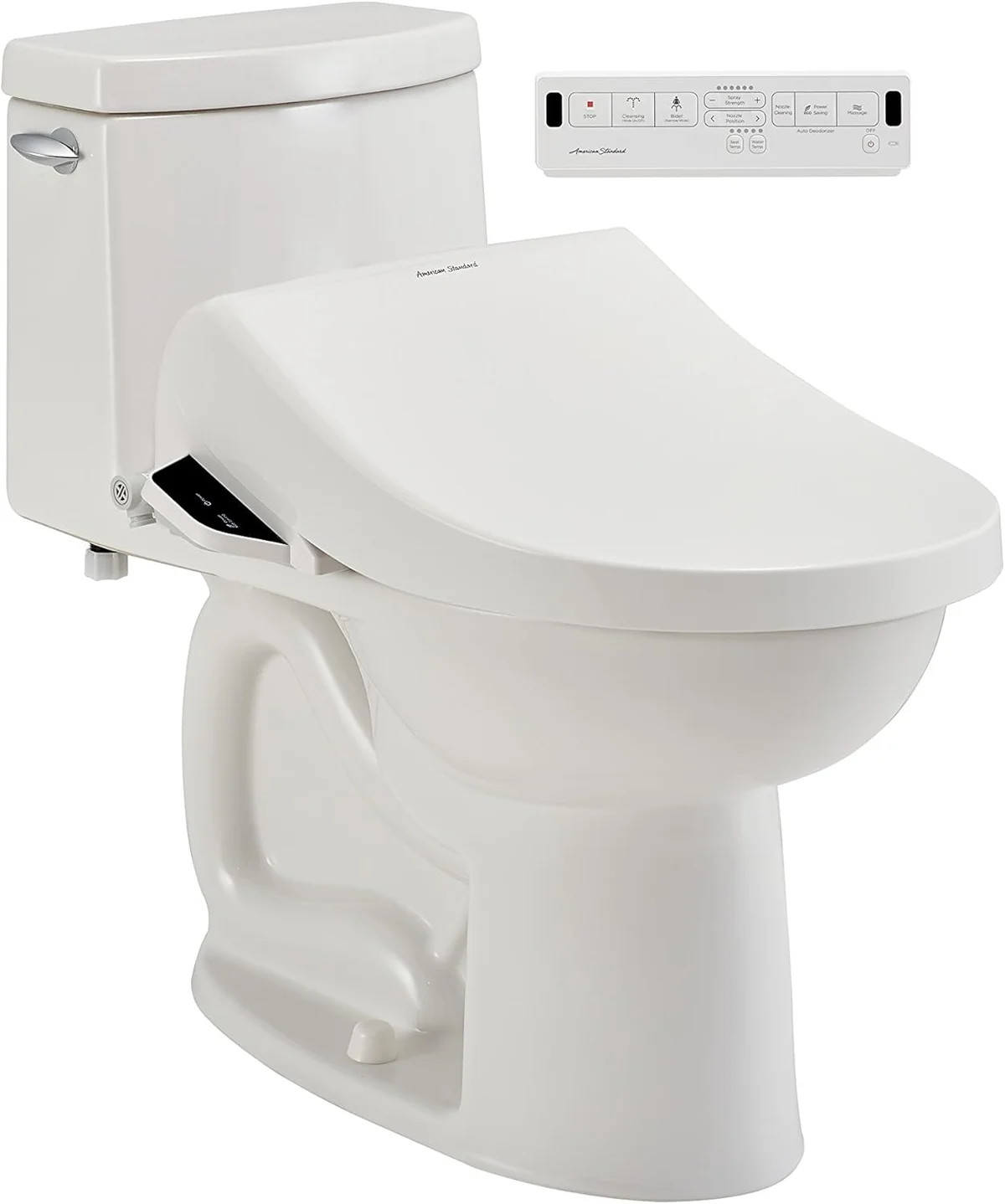 The American Standard Advanced Clean 2.0 installed on an elongated toilet.