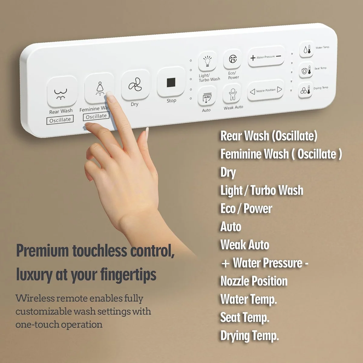 The WLJBIDET bidet seat installed on an elongated toilet, showing the TOTO-style look.